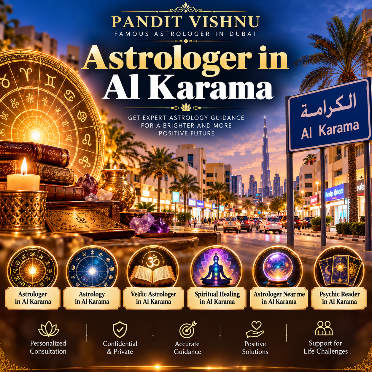 Consult Pandit Vishnu, a trusted Astrologer in Al Karama, for personalized Vedic astrology, spiritual healing, psychic readings, and guidance for life, love, marriage, and career.